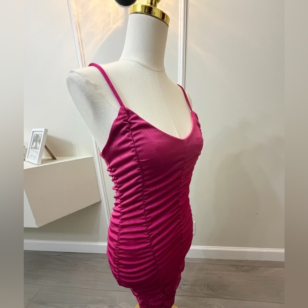 Haley & June Vibrant Pink Ruched Mini Dress - Picture 5 of 6